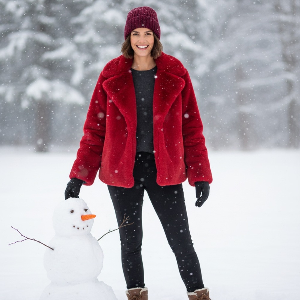 Beautiful big fluffy super soft red reversible jacket!